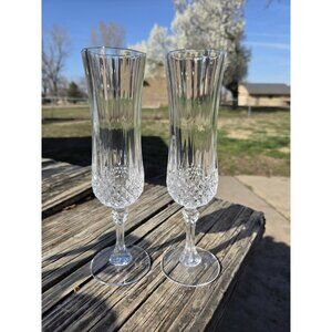 Set Pair of 2 Cristal d'Arques LONGCHAMP CLEAR 8 1/8" Champagne Glasses Flutes